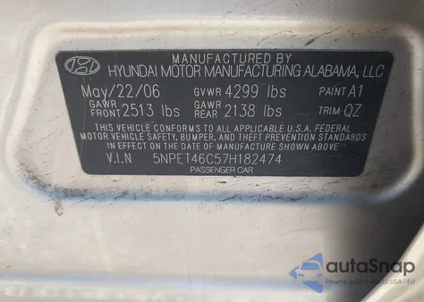 2007 Hyundai Sonata Gls from USA, damaged, VIN 5NPET46C57H182474